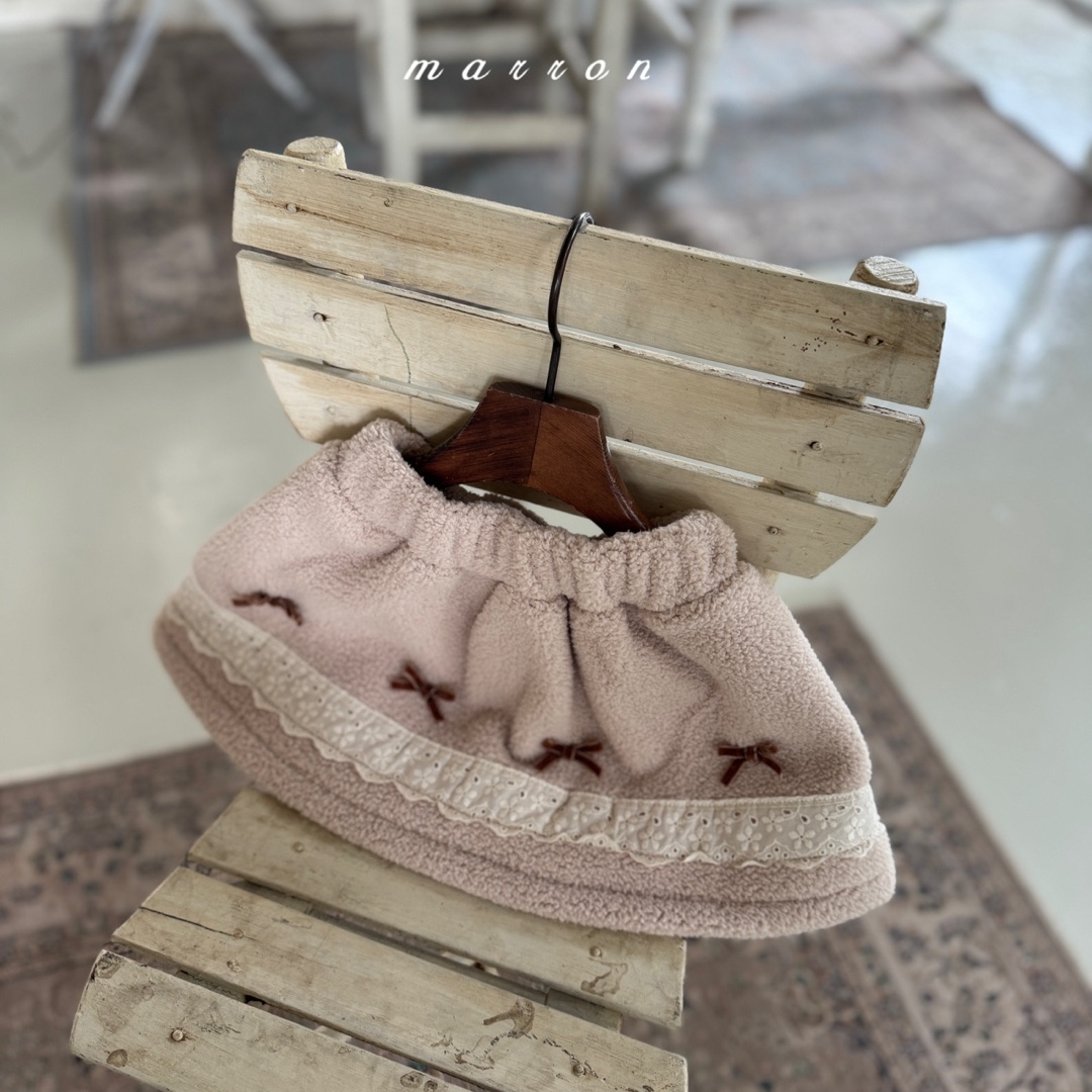 韩国童装代购MARRON冬季女小童宝宝加厚软羊羔绒蝴蝶结半身裙短裙