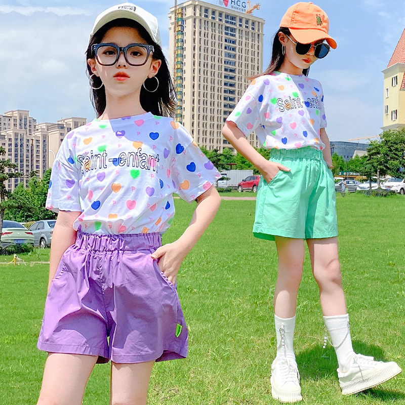 女童夏装套装2024新款洋气时髦网红炸街韩范潮衣休闲短裤两件套潮