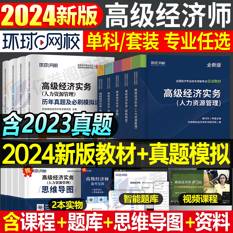 高级经济师备考2024年教材历年真题库试卷人力资源工商管理财政税收建筑与房地产金融知识产权农业经济实务环球网校官方考试书刷题-封面