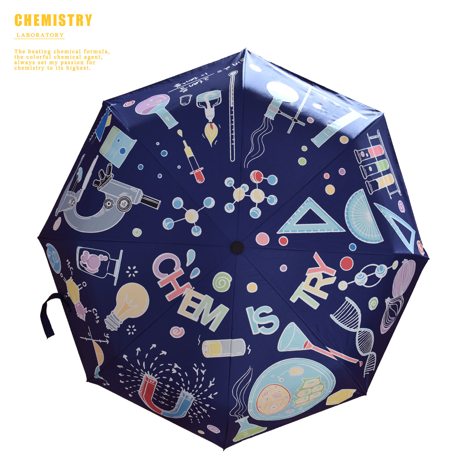 原创理科元素彩色八骨全自动折叠黑胶三折遮阳晴雨伞理科生雨伞