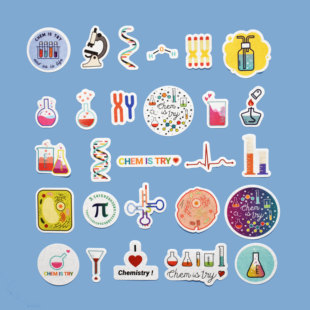 理科生礼物元素符号拼英文分子结构卡通化学仪器和纸 不干胶贴纸