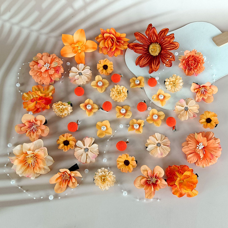 橘色系头花鸭嘴夹子舞蹈发饰飘带