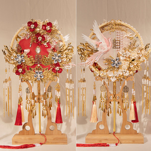 团扇新娘结婚双色双面新婚礼物送新娘出嫁闺蜜喜扇手工 diy材料包