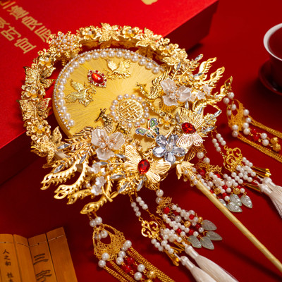 团扇新娘结婚非遗蚕丝扇子材料包diy手工新婚礼物送闺蜜喜扇成品