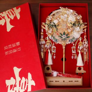 团扇新娘结婚手工diy材料包中式婚礼秀禾喜扇双面高级成品扇刻字