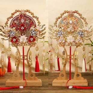 古风团扇结婚礼新娘重工中式秀禾服扇双面手工diy材料包婚喜扇子