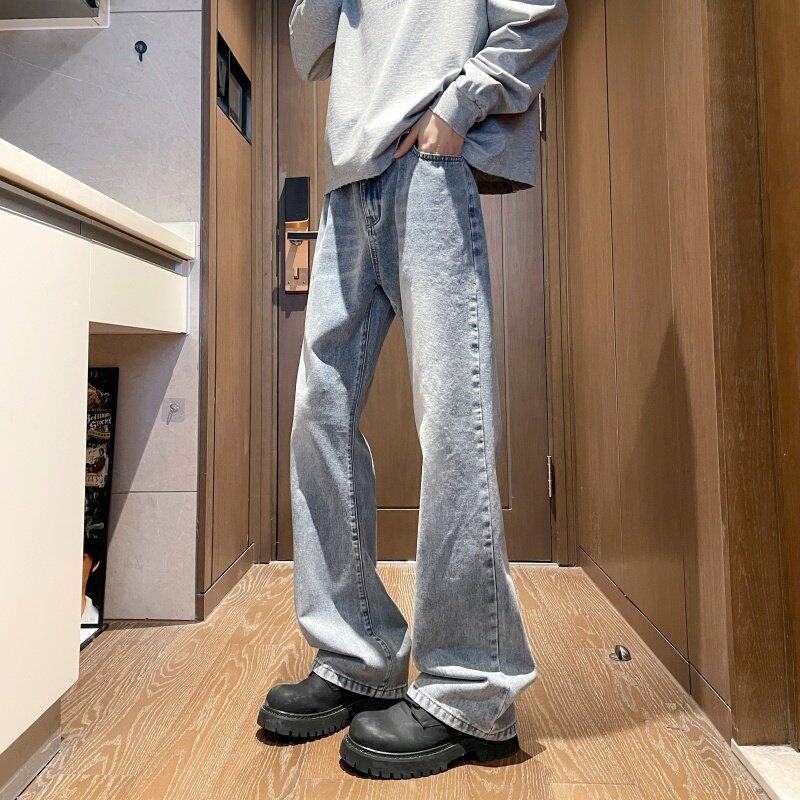 安初七美式直筒微喇牛仔裤男水洗高街宽松cleanfit复古蓝vibe裤子