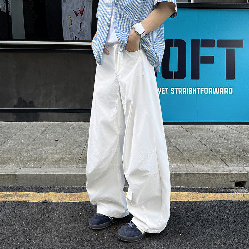 美式复古高级感cleanfit白色弯刀裤男女潮流宽松阔腿直筒休闲长裤,男装,休闲裤,淘宝优惠券,粉丝福利购,淘宝优惠卷