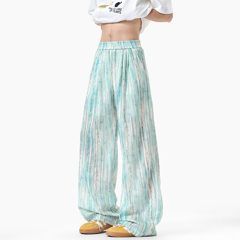 扎染针织镂空休闲裤男女春夏大码宽松显瘦长裤子慵懒风垂感阔腿裤