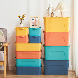 彩色收纳箱带盖收纳积木玩具书本学生收纳盒桌面宿舍收纳箱可叠加