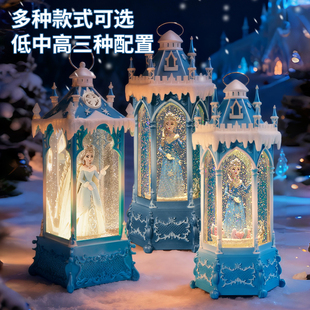 冰雪公主水晶球音乐盒八音盒生日礼物装 饰品摆件飘雪花女孩小夜灯