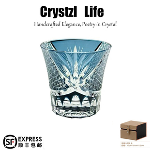 正品 江户切子赤菊水晶玻璃杯水杯红酒杯威士忌杯洋酒杯送礼物礼盒