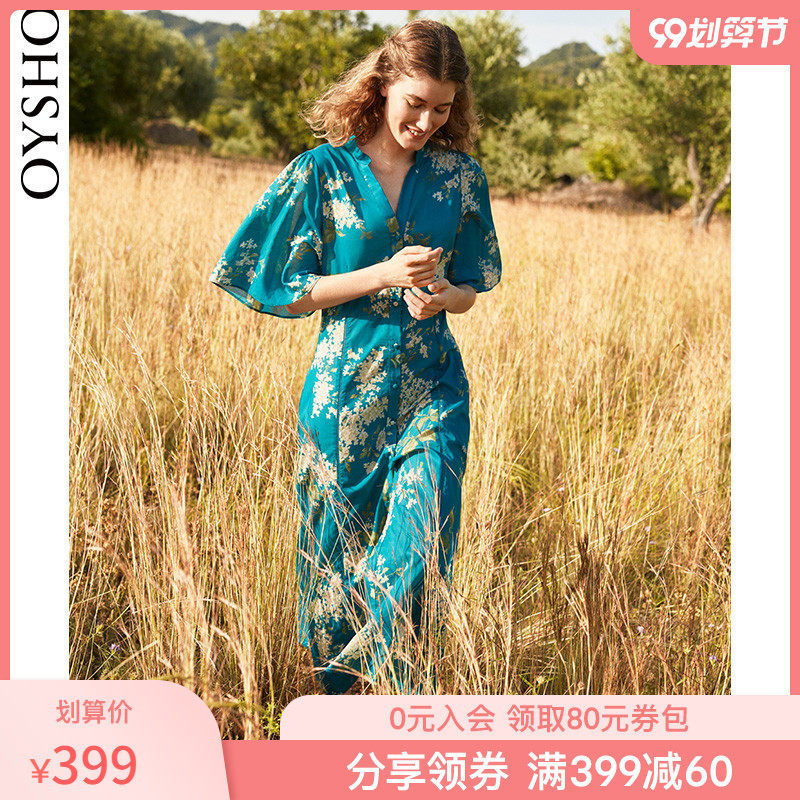 Oysho 花朵印花睡衣连衣裙棉质居家睡裙女秋冬新款 30273828420