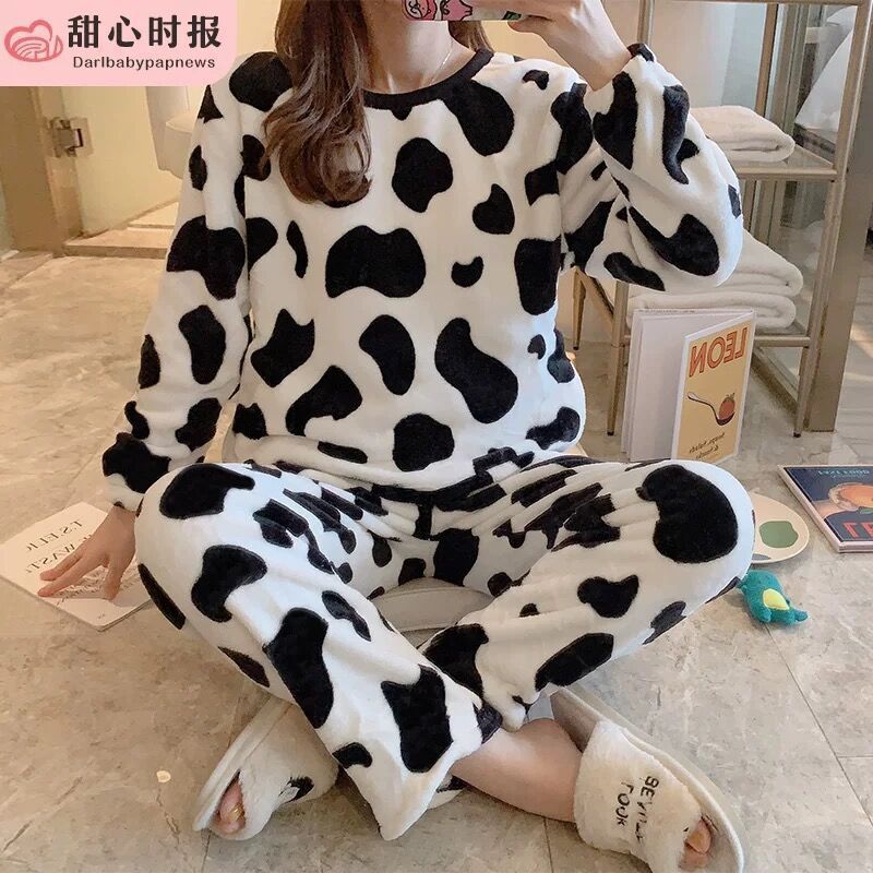 睡衣女冬季法兰绒韩版长袖加厚加绒珊瑚绒可爱秋冬季家居服套装女