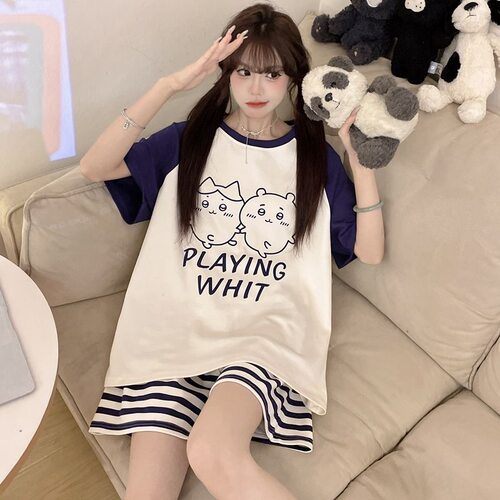 2025年女士睡衣夏季短袖卡通可爱加大码胖mm家居服可外穿夏天套装