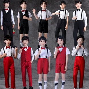 男童合唱朗诵礼服儿童小西装花童主持人背带裤钢琴表演表演服马甲