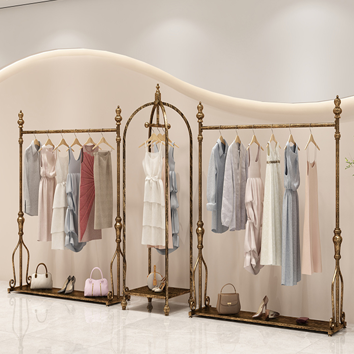 金属服装展示架落地式服装店货架可拆装高端衣架复古女装店货架