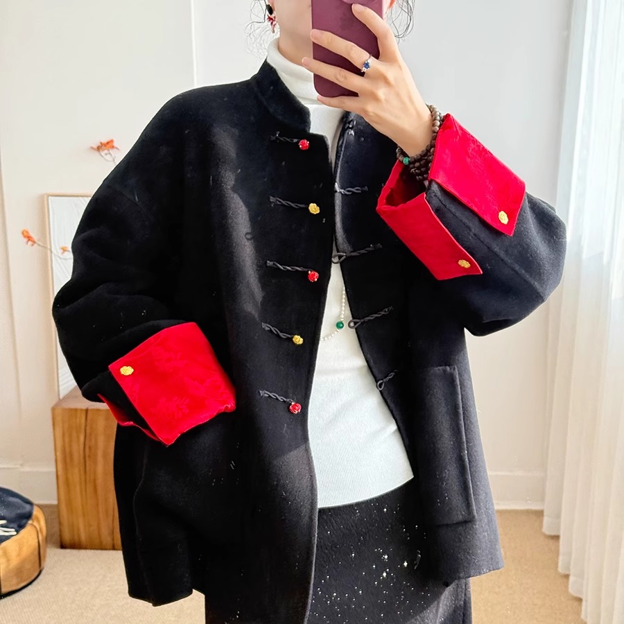 浮朵澳洲羊毛复古摩登毛呢大衣