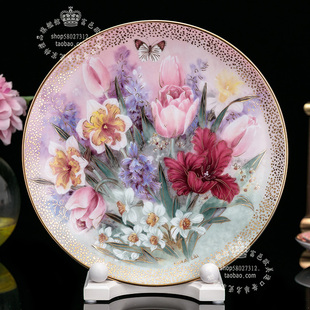 美国W S George彩蝶纷飞Lena Liu蝶恋花1991陶瓷壁画挂盘 郁金香