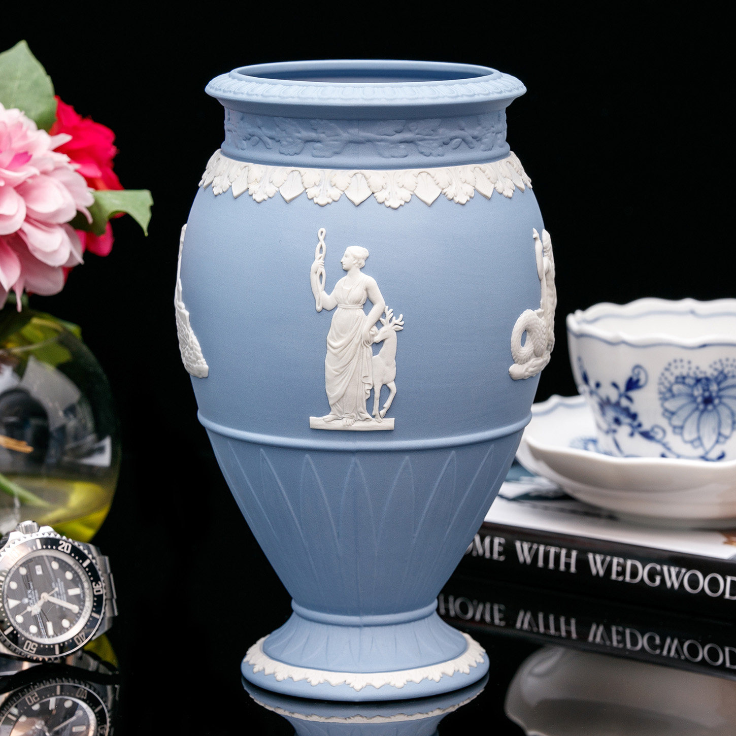 威基伍德wedgwood碧玉浮雕希腊神话收藏装饰陶瓷花瓶花盆插花器