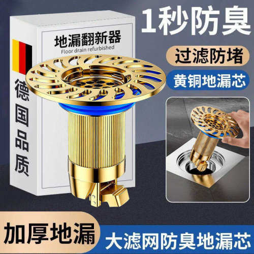 黄铜地漏卫生间防臭下水道防返臭神器水塞封口盖过滤网水槽下水器