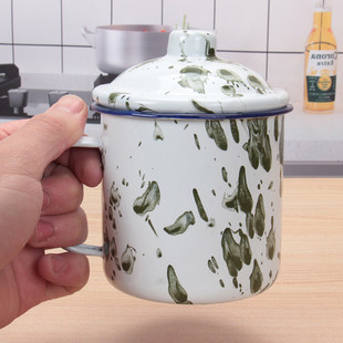 9/10cm搪瓷盖杯冰花绿盖杯水杯茶杯马克杯铁杯容量450mL/700mL