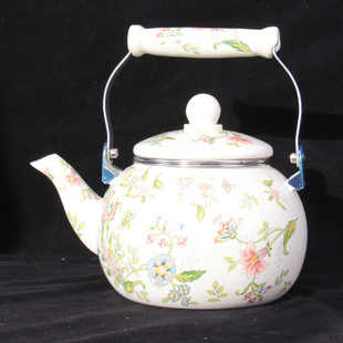 2.5L沃莱达搪瓷壶新中式风花卉印花茶壶芳香壶绿钩莲壶茶具泡茶壶