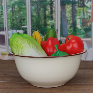 老式怀旧搪瓷饭碗快餐杯大缸子大号大容量菜汤盆和面盆泡面碗米白