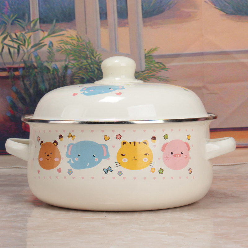 搪瓷汤锅乐宠16/18/20珐琅平底炖锅1L/1.5L/2.2L煮面锅煎药锅