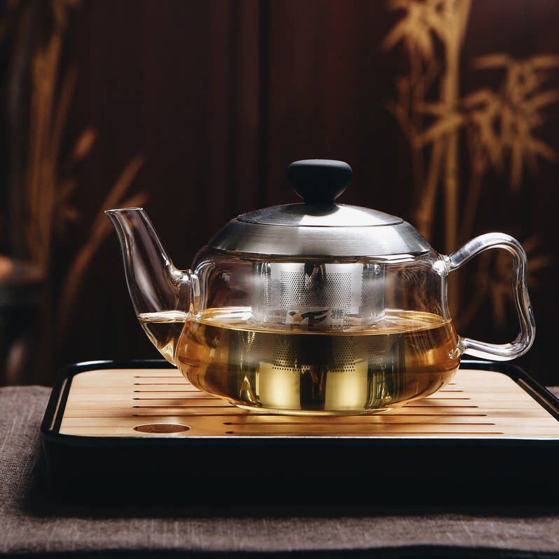 雅风加厚耐高温透明玻璃泡茶壶耐热大茶具不锈钢过滤花茶凉水壶
