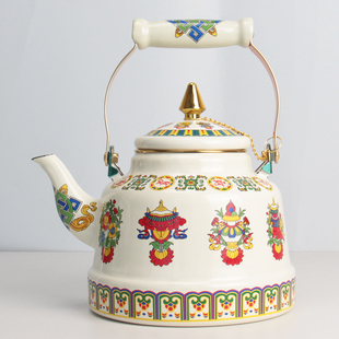 古钟壶白八宝1.7-4.2L手工搪瓷提梁茶壶装饰家用烧水壶泡茶壶直火