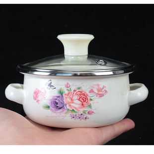 12cm迷你锅沃莱达搪瓷汤锅花卉图案玻璃盖双耳小锅厨房家用