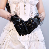 Lolita洛丽塔暗黑赛博朋克哥特蕾丝花边漆皮黑手套跳舞装 扮配饰