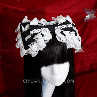 Lolita洛丽塔蕾丝大蝴蝶结发箍LO茶话会KC头饰重工萝莉亚文化配饰