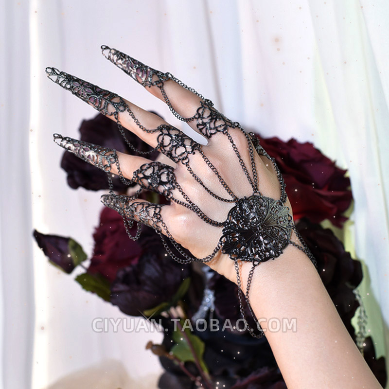 赛博朋克指甲戒指手链一体