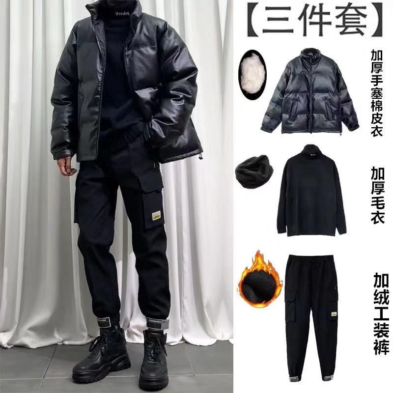 帅气冬天加绒工装衣服冬季三件套