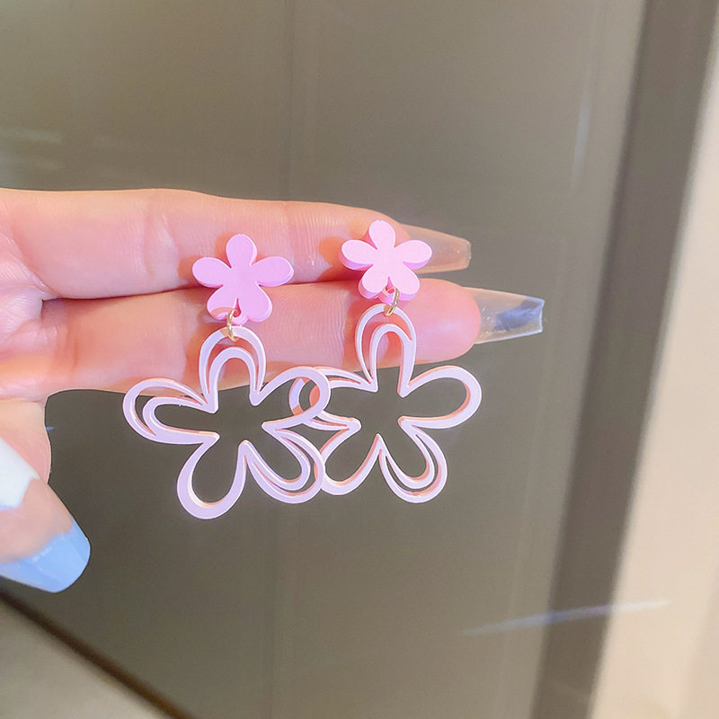 粉色甜美镂空花朵耳钉春夏耳饰