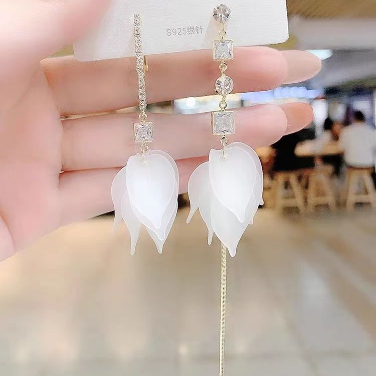 不对称花瓣流苏耳环超仙气质长款