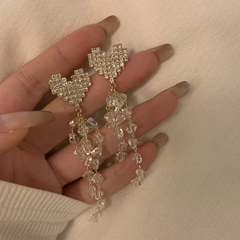 s925银针日韩爱心满钻仙女耳饰品