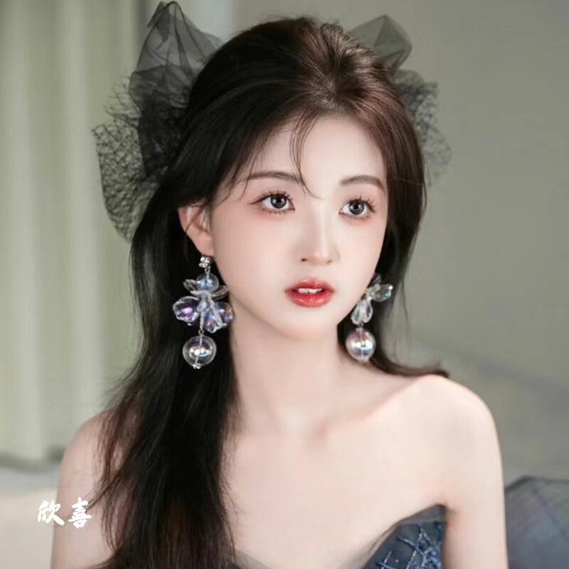 透明花朵水球耳环女小众法式耳饰
