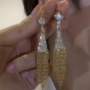 克拉之恋锆石耳环气质奢华长款交叉流苏耳坠小众设计时尚百搭耳饰