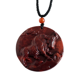 千蕊天然红碧玉圆牌红牛吊坠生肖牛项坠 毛衣链 牛气冲天股市长红