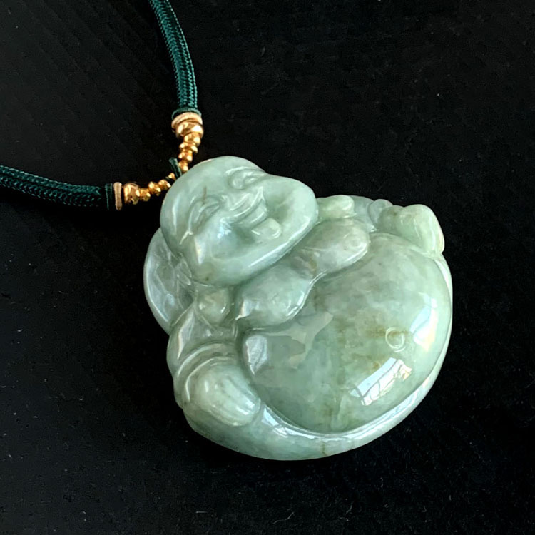 千蕊天然翡翠雕刻佛像吊坠 弥勒佛项坠 毛衣链 挂件送证书