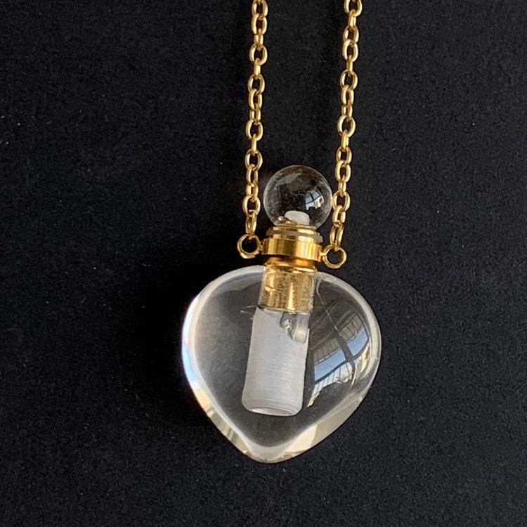 千蕊天然白水晶心形香水瓶 吊坠 可装香水  婴儿胎毛印章或刻字