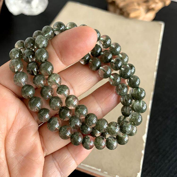 天然绿幽灵三圈手链水晶手链