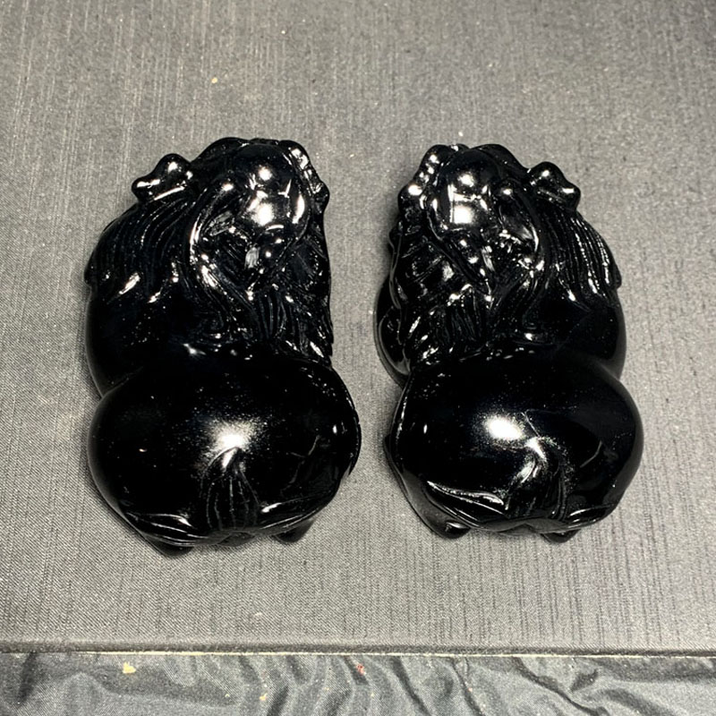 天然乌金黑曜石雕刻貔貅一对摆件