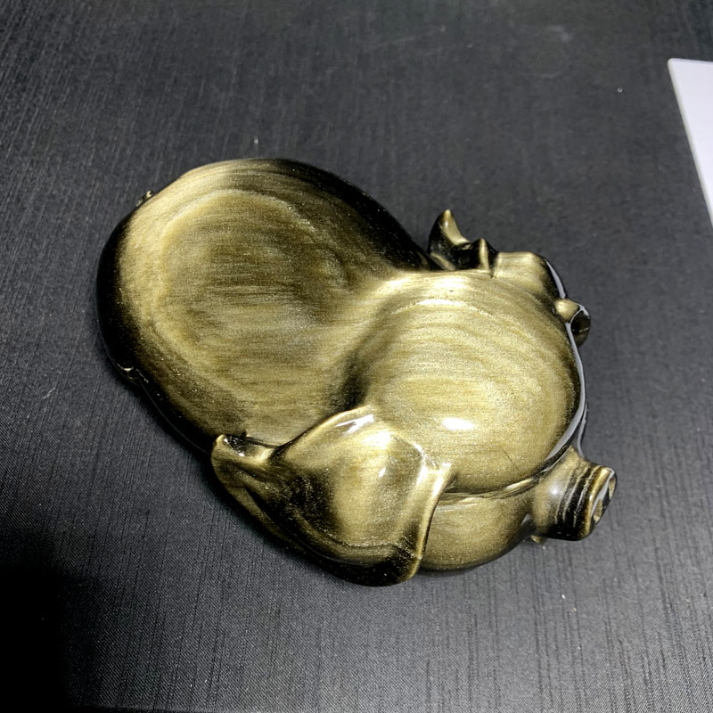 天然金曜石雕刻生肖猪摆件