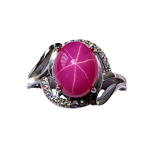 千蕊人造红宝石镶嵌戒指 水晶指环 米字六芒星光