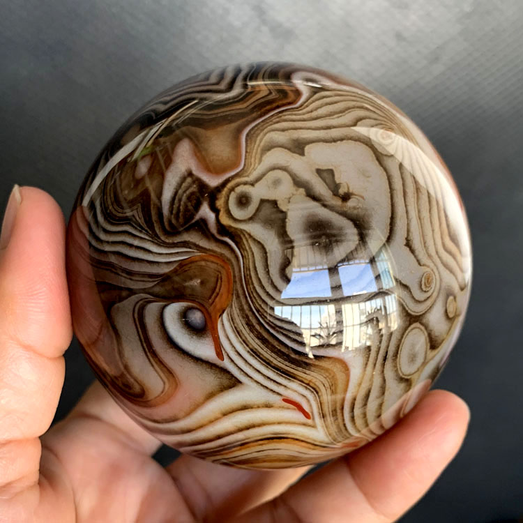 天然缠丝玛瑙球摆件 玛瑙圆形把玩 像形花纹 桌面摆饰