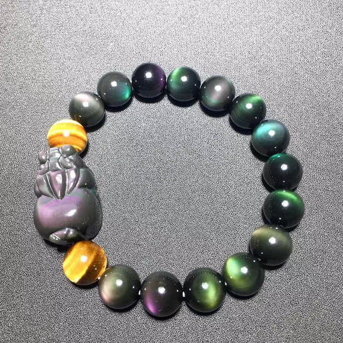 天然黑曜石墨西哥双彩虹眼手串
